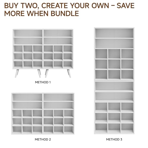5 Tiers Shoe Cubby with Legs, Stackable Wood Shoe Rack Organizer with 9-Cube and 2 Storage Shelves, Holds 10-15 Pairs, Freestanding Shoe Rack for Closet, Entryway, Apartment, White - color: White
