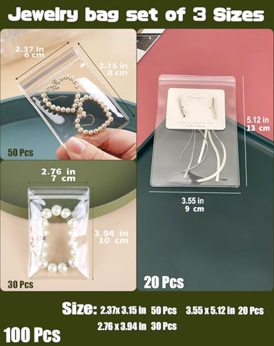 100Pcs Anti Tarnish Jewelry Bags Clear Pvc Jewelry Storage Pouches with Zipper Plastic Packing for Earrings (Rings Bracelet Earrings Oxidizing Set) - color: 100Pcs Rings Bracelet Earrings Oxidizing Set