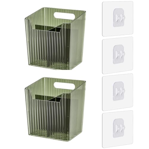 Lae Nuvole 2Pcs Storage Organizer Bins, Wall Mount Toothbrush Holder, Green | with Dividers & 4 Adhesive Pads, No Drill, Renter Friendly, BPA-Free PET; Fits Bathroom, Apartment, RVs, Cabinet/Pantry Door - color: Green-4.33x3.54x4.53in
