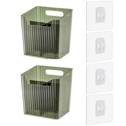 Lae Nuvole 2Pcs Storage Organizer Bins, Wall Mount Toothbrush Holder, Green | with Dividers & 4 Adhesive Pads, No Drill, Renter Friendly, BPA-Free PET; Fits Bathroom, Apartment, RVs, Cabinet/Pantry Door - color: Green-4.33x3.54x4.53in