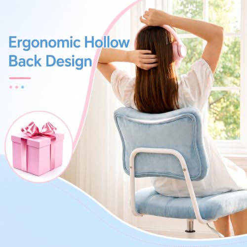 Homkdom Velvet Vanity Chair with Bow Backrest & Height Adjustable,Bedroom | Armless,360 Swivel,Silent Casters for Dressing Room & Living Room, Home Office,Make up,Reading,Blue - color: Blue
