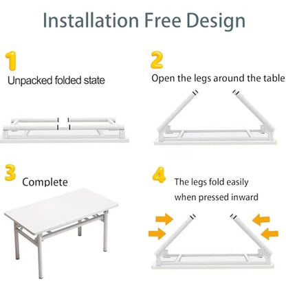 Small Folding Desk No Assembly,39.4 Inch Folding Computer Desk Small Foldable Table for Home Office. - color: Frame：white/Board：teak, size: 39.4"*19.7"