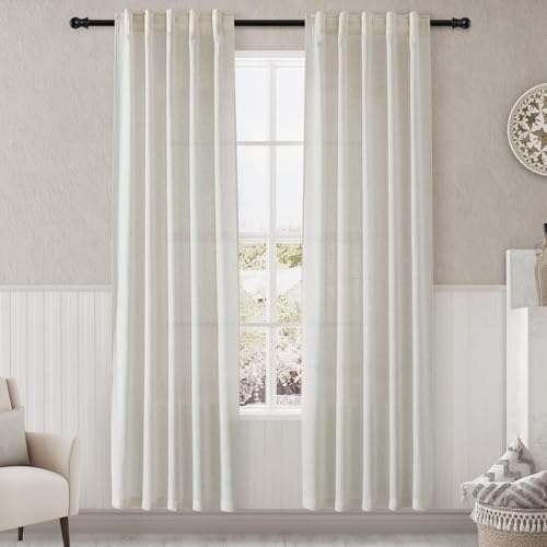 Cream Linen Curtains 84 inch Length 2 Panels forBedroom Living Room,Modern Boho Curtains Semi Sheer Back Tab and Rod Pocket Neutral Drapes for Coffee, 34 x 84 Inch - color: Natural, size: 34"W x 84"L (Pack of 2)