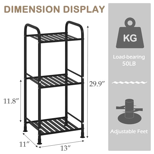 JSB 3 Tier Narrow Bathroom Shelving Unit, Kitchen Storage Rack Organizer Metal Corner Shelf for Living Room Laundry Pantry (Matte Black, 3 Tier) - color: Matte Black, size: 3 Tier