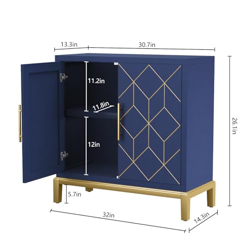 HLR Accent Cabinet with Gold Trim Set of 2,Storage Cabinet with 2 Doors,Modern Wooden Sideboard for Living Room, Kitchen, Office and Hallway(Blue) - color: Blue, size: 2 piece