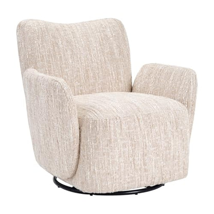 Swivel Accent Chair, 360 °Swivel Barrel Chair, Modern High-Back Armchair with Padded Armrest, Soft Cushion, Comfy Single Sofa for Living Room, Bedroom, Beige - color: Beige