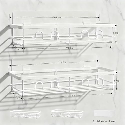 Adhesive Shower Caddy, Large Capacity Shower Racks for Inside Shower, No Drill Bathroom Shower Organizer and Storage, 2 Pack White Bathroom Shelves, Home Decor Rv Accessories, Apartment - color: White