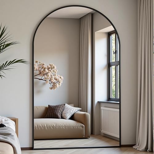 Dewfig Arched Full Length Mirror, 81"x41" Large Floor Mirror, Black | Aluminum Alloy Frame Oversized Full Body Mirror, HD Shatterproof Tempered Glass, Lean/Stand/Wall for Living Room,Bedroom - color: Black, size: 81"L x 41"W