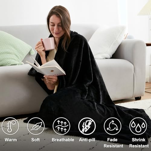 Hansleep Twin Black Fleece Blanket, Soft Flannel Bed Blanket | Fuzzy Cozy Blanket 60x80 Inches, Multi-use for Bed, Sofa, Couch, Travel, Camping, All Season Warm Lightweight Cover - color: Black, size: Twin (60x80 Inches)