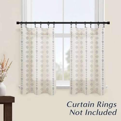 Lino Rosa Bathroom Curtains Window,Small Linen Striped Boho Blue Kitchen Curtains 24 Inch Length Sets - color: Navy, size: 24"W x 24"L (Pack of 2)