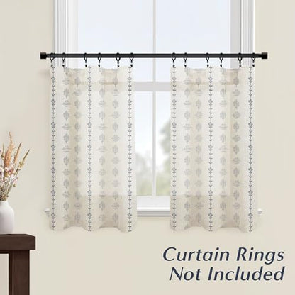 Lino Rosa Bathroom Curtains Window,Small Linen Striped Boho Blue Kitchen Curtains 24 Inch Length Sets - color: Navy, size: 24"W x 24"L (Pack of 2)