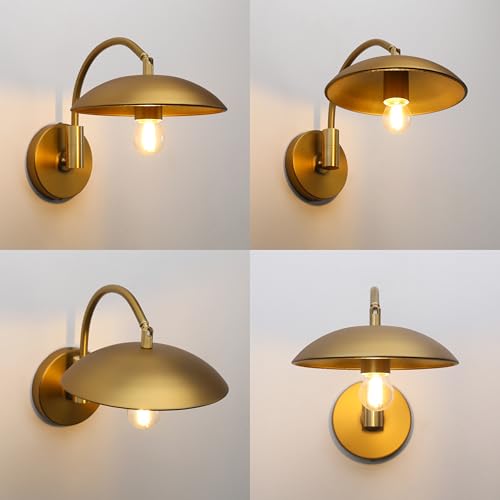 Phansthy Modern Brass Wall Sconce Hardwired 2 Pack, Adjustable Lighting Direction Wall Light, Swing Arm Wall Lamp with 8.5" Metal Half Sphere Shade for Bedside Reading, Farmhouse (Antique Gold) - color: Antique Gold