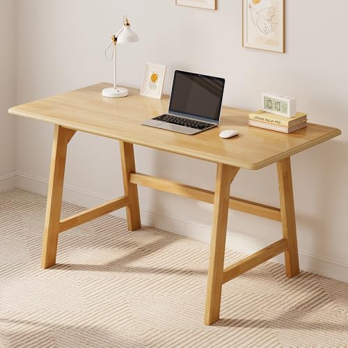 IOTXY Solid Wood Writing Table - 48" W Minimalist PC Computer Desk, Oak | Minimalist Modern Style, 100% Solid Wood, Spacious Surface, Moon-Shaped Legs, Super Stable, 265-lbs Capacity, 15-Min Assembly - color: Oak, size: 48" W