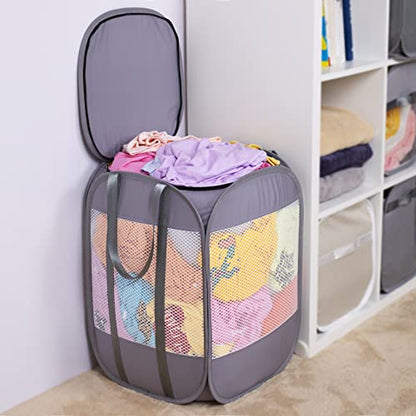 Pop-Up Laundry Hamper with YKK Zipper Lid, 1.5 Loads, Reinforced Handles | Tear-Proof Honeycomb Mesh, Zippered Lid & Tall Design, 14.9" x 14.9" x 21.6", White Laundry Basket, Reinforced Handles