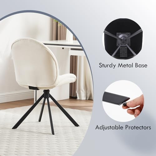 Velvet Swivel Office Chair No Wheels, Small Comfy Mid Century Armless Desk Chair, Cute Swivel Vanity Chair No Wheels for Small Spaces, Bedroom,Living Room,Home Office, Cream - color: Cream-velvet