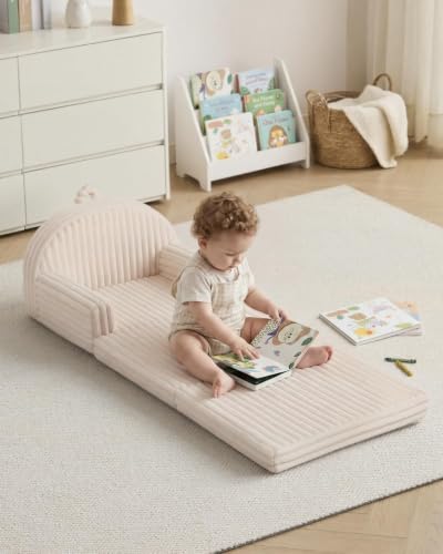 Blissful Diary Kids Couch, 2-in-1 Soft Kids Sofa, Kids Sofa Chair, Comfy Kids Furniture for Playroom, Reading & Play, Fuzzy Cream White - color: Fuzzy Cream White
