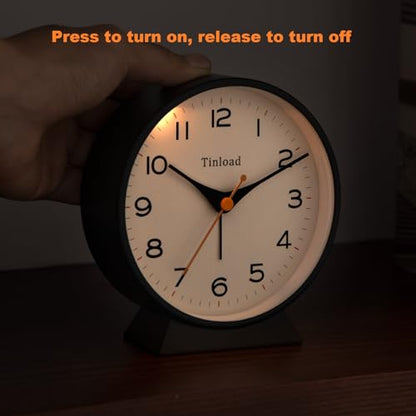 Tinload 4.5" Battery Operated Retro Analog Alarm Clock, Small Silent Bedside Desk Clock,Lighted on Demand, Battery Operated, Snooze, for Living Room, Bedroom, Bedside, Desk(Black) - color: Z-black