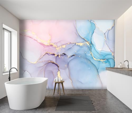 -Coloured Marbled Fabric Wallpaper Abstraction Golden Art Living Room Bedroom Bathroom Wall Mural- 91"x65"（ not Peel and Stick） - color: Marble 01, size: 91" x 65"