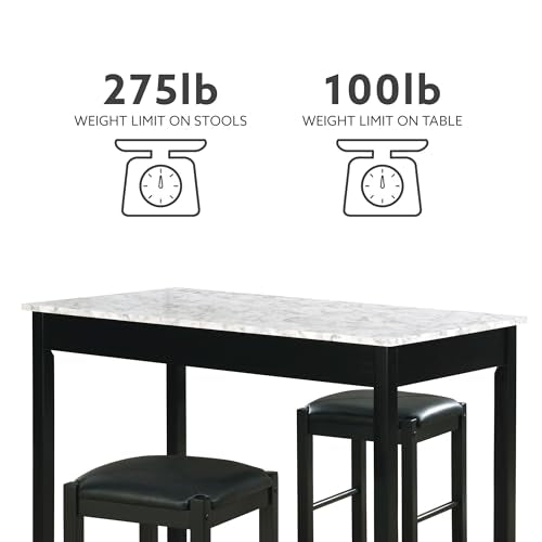 Space Saving Design, Black Finish, Faux Leather Seats, 36 Inch Counter Height Table - color: Black
