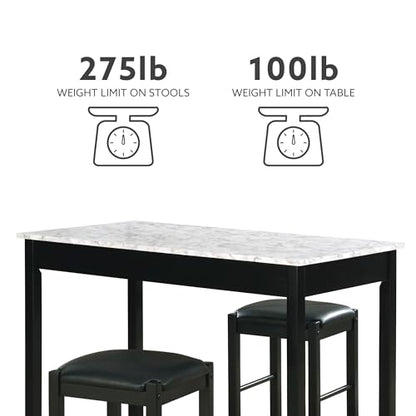 Space Saving Design, Black Finish, Faux Leather Seats, 36 Inch Counter Height Table - color: Black