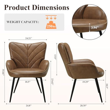 MALOL Modern Mid-Century Faux Leather Accent Chair, Upholstered Armchair with Curved Backrest, Sturdy Metal Base, Living Room, Bedroom & Reading Nook,Brown - color: Brown, size: set of 1