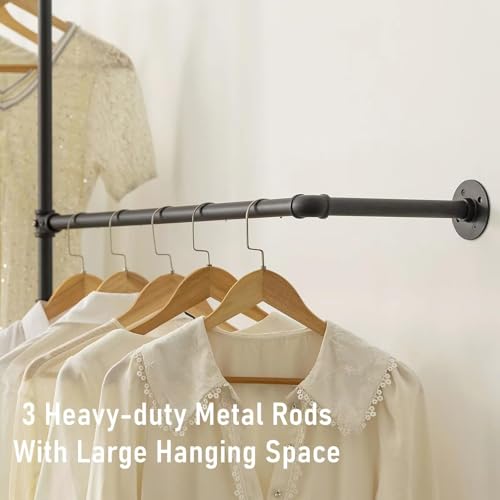 Industrial Pipe Clothing Rack, Wall Garment Rack, Hanging Clothes Rod | Pipe Clothes Rails, Multi-Purpose, Heavy Duty, Space-Saving, Clothes Bar, Organizer, Closet - style: wall clothing rack-3 hanging rods