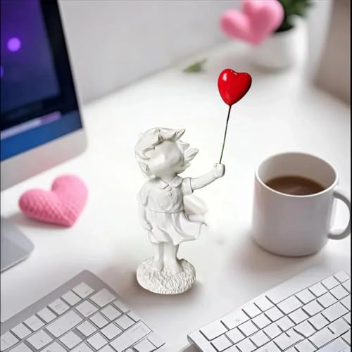 Banksy Street Graffiti Art Statue,Love Balloon Girl Room Decor,Resin Ornaments,Living Room Dining Desk Decorations,Bookshelf Decorative Objects(White) - color: Love Balloon Girl-white