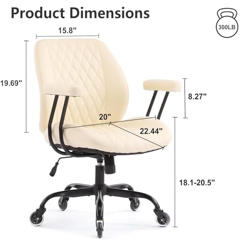 YFO Home Office Desk Chair Office Rubber Casters Ergonomic Computer Chair with Lumbar Support Adjustable Height Rolling Swivel Executive Task Armrests Chair， Cream Leather - color: Cream, size: Mid Back