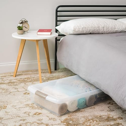 IRIS USA 40 Qt. Under Bed Storage Bin with Lids, Gray/Clear | Stores clothing, shoes, bedding, and seasonal items with secure protection under beds - style: 40 Qt. - Single