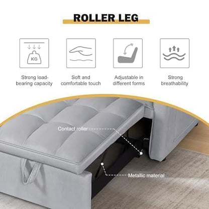Sleeper Sofa Bed with Adjustable Backrest & Side Pockets, Gray | Adjustable Backrest & Side Pockets,Pull Out Sofa,Comfortable Fabric - color: S-light Gray-gw