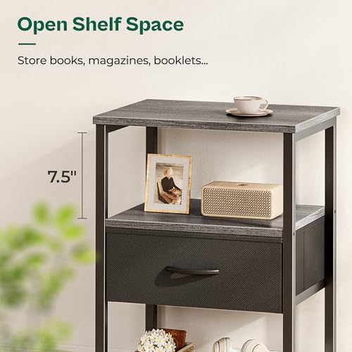 Huuger Night Stand with Fabric Drawer, Side Table with Mesh Shelf, Bedroom Nightstand, Fabric Drawer Dresser, Open Shelf, Metal Frame, Couch Side, Charcoal Gray | Bedroom Nightstand, Fabric Drawer Dresser, Open Shelf, Metal Frame, Couch Side, Charcoal Gra