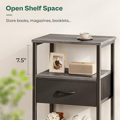 Huuger Night Stand with Fabric Drawer, Side Table with Mesh Shelf, Bedroom Nightstand, Fabric Drawer Dresser, Open Shelf, Metal Frame, Couch Side, Charcoal Gray | Bedroom Nightstand, Fabric Drawer Dresser, Open Shelf, Metal Frame, Couch Side, Charcoal Gra