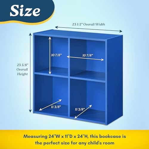 Kings Brand Furniture George 4-Cube Storage Organizer, 2-Tier Bookcase with Wood Shelves for Living Room, Bedroom, Nursery, or Home Office (Blue) - color: Blue