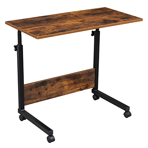 Henf Mobile Sofa Side Table Rolling Bed Table Snack Table, Height Adjustable Portable Laptop Computer Stand Desks Breakfast Tray Table with Wheels for Living Room Bedroom, Rustic Brown - color: Rustic Brown 31.5", Type B
