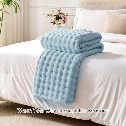 Lotus Karen 3D Bubble Fleece Blanket - Ultra Soft Fluffy Light Blue Twin Blanket for Couch, Lightweight Cozy Throw for All Season, Adults Women Kids(Light Blue, 60"x80")
