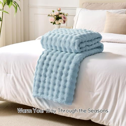 Lotus Karen 3D Bubble Fleece Blanket - Ultra Soft Fluffy Light Blue Twin Blanket for Couch, Lightweight Cozy Throw for All Season, Adults Women Kids(Light Blue, 60"x80")