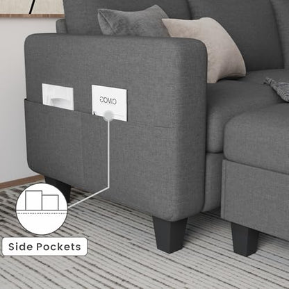 Couches for Living Room 3 Seats L Shaped Sofa with Storage Movable Ottoman | 78"Modern Linen Grey Couch 3 Seater Sofas with Chaise for Studio Apartment Office Basement Small Space, Easy Assembly - color: Dark Grey