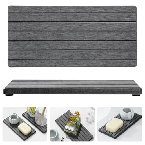2PCS Diatomite Water Absorbing Stone Drying Tray Mat for Bathroom & Kitchen Counter, Instant Dry Drink Bar Coaster, Vanity Sink Caddy Organizer, Dish Soap Sponge Holder, Dark Gray, 8"x3.8" - color: 2pcs - 8"x 3.8" - Dark Gray
