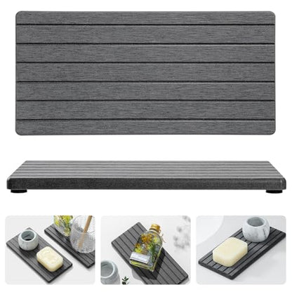 2PCS Diatomite Water Absorbing Stone Drying Tray Mat for Bathroom & Kitchen Counter, Instant Dry Drink Bar Coaster, Vanity Sink Caddy Organizer, Dish Soap Sponge Holder, Dark Gray, 8"x3.8" - color: 2pcs - 8"x 3.8" - Dark Gray