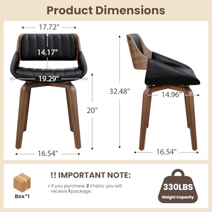 REONEY 360° Swivel Dining Chairs Set of 2, Mid-Century Modern Kitchen Chair | with Walnut Bentwood Back and Legs, Upholstered PU Leather for Dining Room, Kitchen, Restaurant, Cafe, Black - color: Black Vertical Stripes