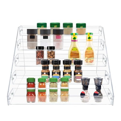PMMASTO Tiered Spice Rack, Seasoning Organizer, Clear Acrylic Vertical Shelves Can Organizer for Countertop, Cabinet, Pantry, Kitchen Organization and Storage - 5 Tier - size: 5 Tier - inner width 1.93''