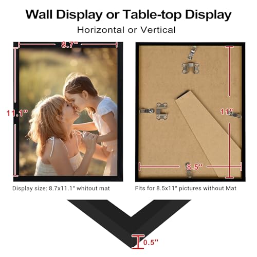 8.5x11 Picture Frame Black Set of 9, Diploma Frame with Acrylic Plexiglass for Pictures, Certificate Degree Document Frame Tabletop and Wall Mounting Display - color: Black, size: 8.5x11