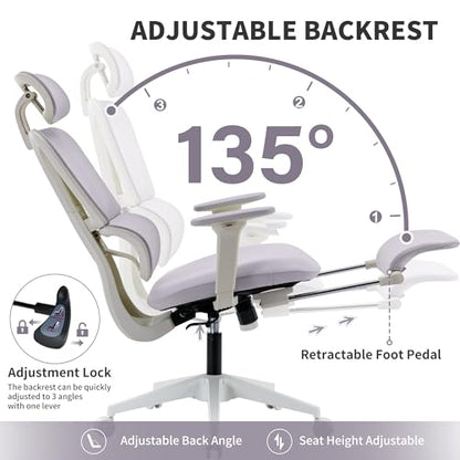 Ergonomic Office Chair with Footrest, 90-135° Reclining High Back Desk Chair with Lumbar Support, 2D Headrest, 2D Armrests, Computer Chair for Long Hours, Purple - color: Purple