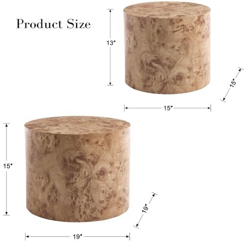 Ya-Home Round Coffee Tables Side Table Set of 2, Wood Nesting End Table for Living Room Balcony Office, Natural Burl Color, No Assembling - color: Natural Burl Color