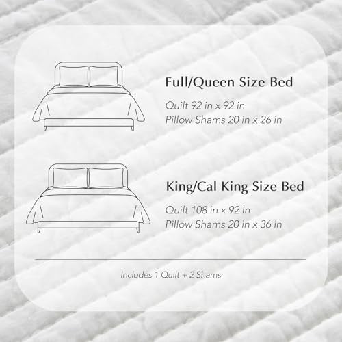 EVERGRACEHOME 100% Cotton Modern Lines Quilt Set Queen Size, Bright White | Pre-Washed Soft Cotton, Striped Coverlet Bedspread, 3 Piece Lightweight Bedding Set for All Season, with 2 Pillow Shams - color: Bright White, size: Full/Queen (92" X 92")