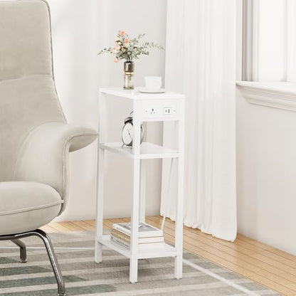 TUTOTAK Narrow Side Table, 3-Tier Small End Table with Charging Station | Skinny Sofa Table, Slim Nightstand, Easy Assembly for Living Room, Bedroom, White TB01BW079 - color: White, size: 3-tier