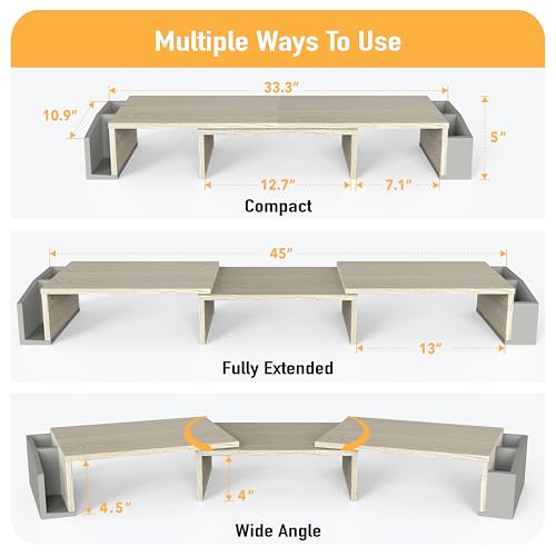 Simple Houseware Desk Dual Monitor Stand Riser with Drawer, Maple | Customizable Organizer Tray, Built-In Phone & Tablet Slot and Side Storage - color: Maple