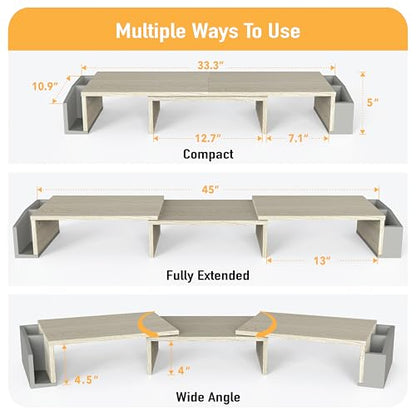 Simple Houseware Desk Dual Monitor Stand Riser with Drawer, Maple | Customizable Organizer Tray, Built-In Phone & Tablet Slot and Side Storage - color: Maple