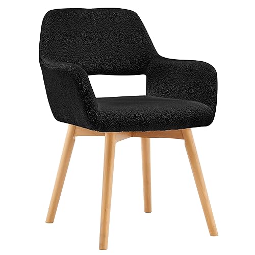 Desk Chair No Wheels Vanity Chair Comfy Accent Chair for Living Dining Room Bedroom Home Office Mid Century Modern Upholstered Armchair Sofa Chair (Wool Black, 1) - color: Wool Black