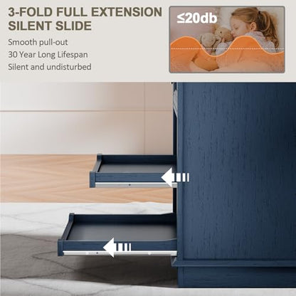 Lateral File Cabinet 3 Drawer File Cabinet with Charging Station, Printer Stand with Open Adjustable Storage Shelves, Lateral Filing Cabinet for Home Office, Blue - color: Blue